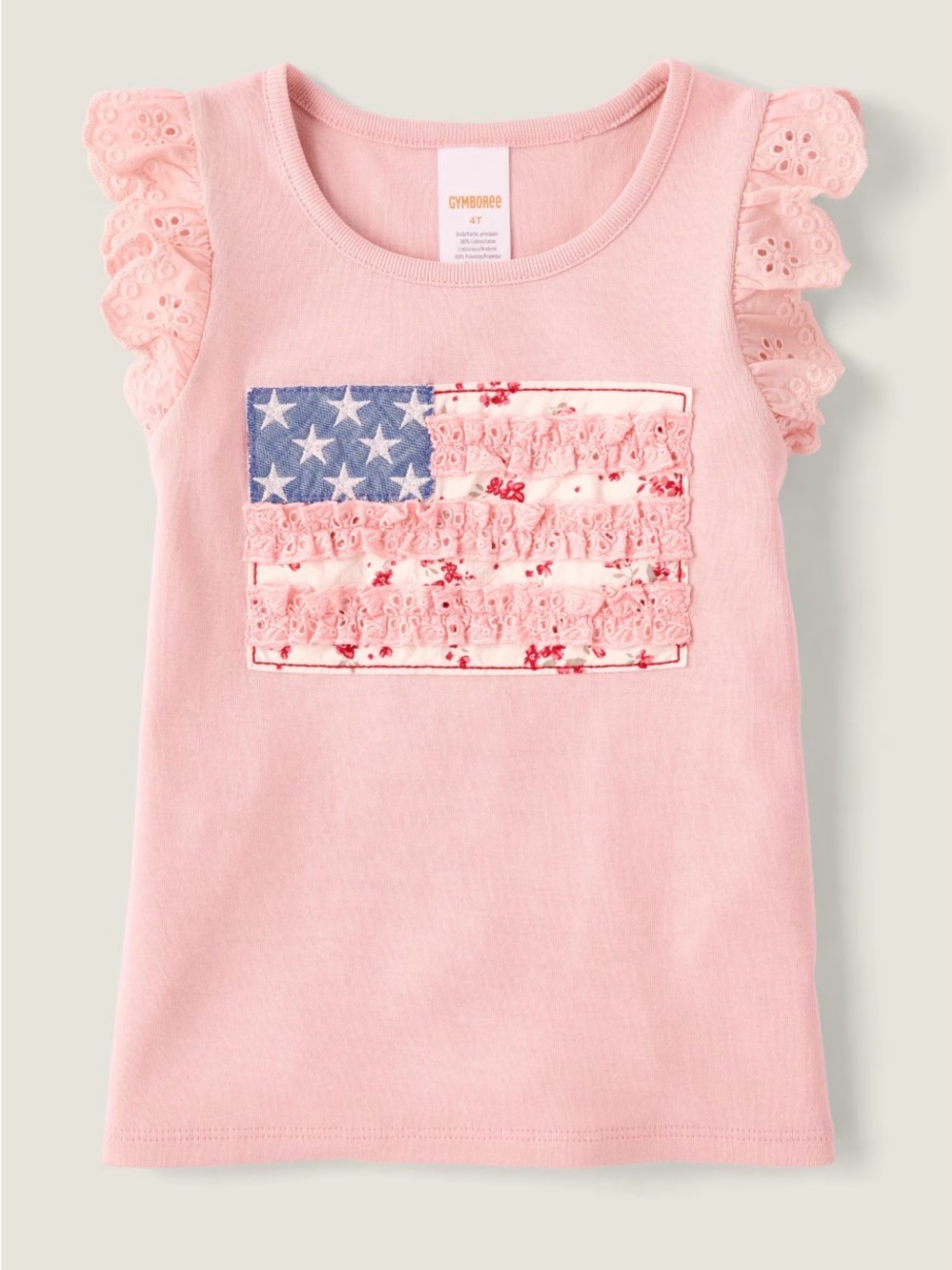 Gymboree 2T Toddler Girl Americana Pink Ruffle Sleeve Flag Top